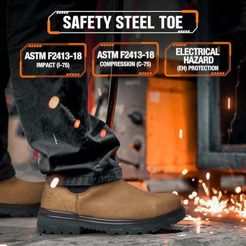 NINGO Waterproof Steel Toe Leather Chelsea Work Boots - Slip On, Puncture Resistant - Lightweight Safety Construction for Men & Women - Industrial, Warehouse2