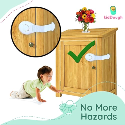 Image of KidDough Furniture Safety Locks for Kids, Child Safety Locks for Drawers, Cabinets, Fridge, Cupboard Lock, Baby Proofing Product, Strong and Adhesive Safety Locks (Beige, 10 Beige Locks)