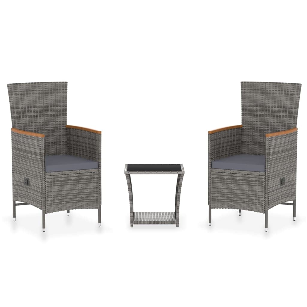 Set Divani da Giardino 3 pz con Cuscini in Polyrattan Grigio