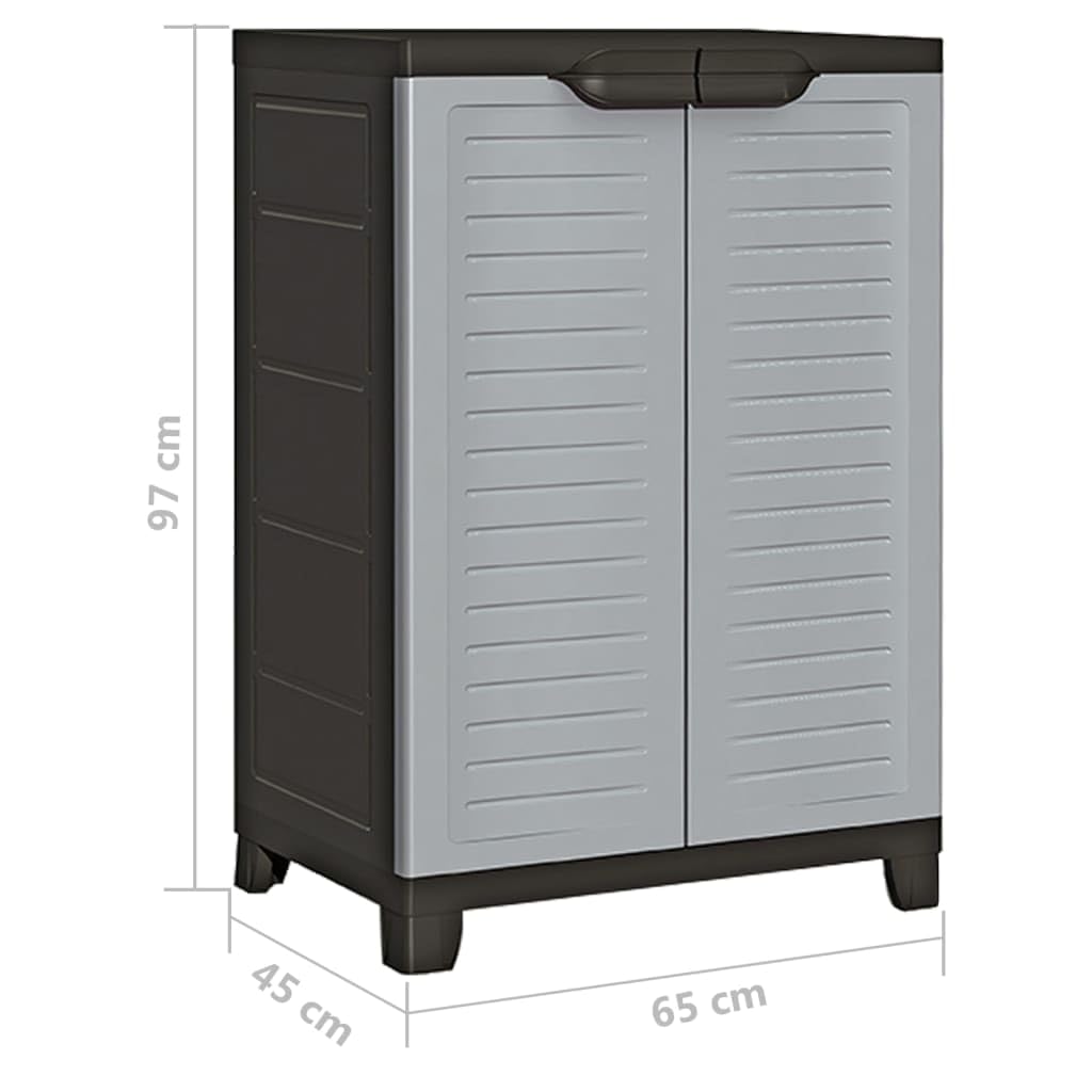 Armadio portaoggetti in plastica, 65 x 45 x 97 cm, grigio, multiuso con 2 ante e 3 ripiani, chiudibile, per ufficio, garage, cantina, officina, crea ordine