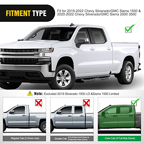 Image of Nilight Running Boards for 2019-2026 Chevy Silverado GMC Sierra 1500 2020-2026 Chevy Silverado GMC Sierra 2500HD 3500HD Crew Cab 3.6 Inch Drop Side Steps Bolt-on Black Powder Coated