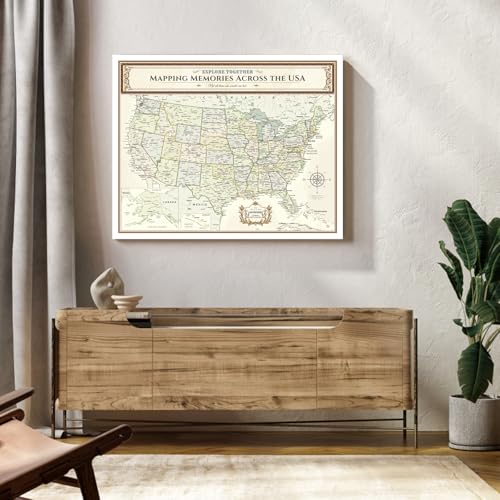 Image of DECORARTS - Push Pin Travel Map USA, US Maps for Wall, Colorful Classic United States Pin Board Canvas Wall Art, Giclee Print on Canvas, Handcrafted in USA, 30x24''