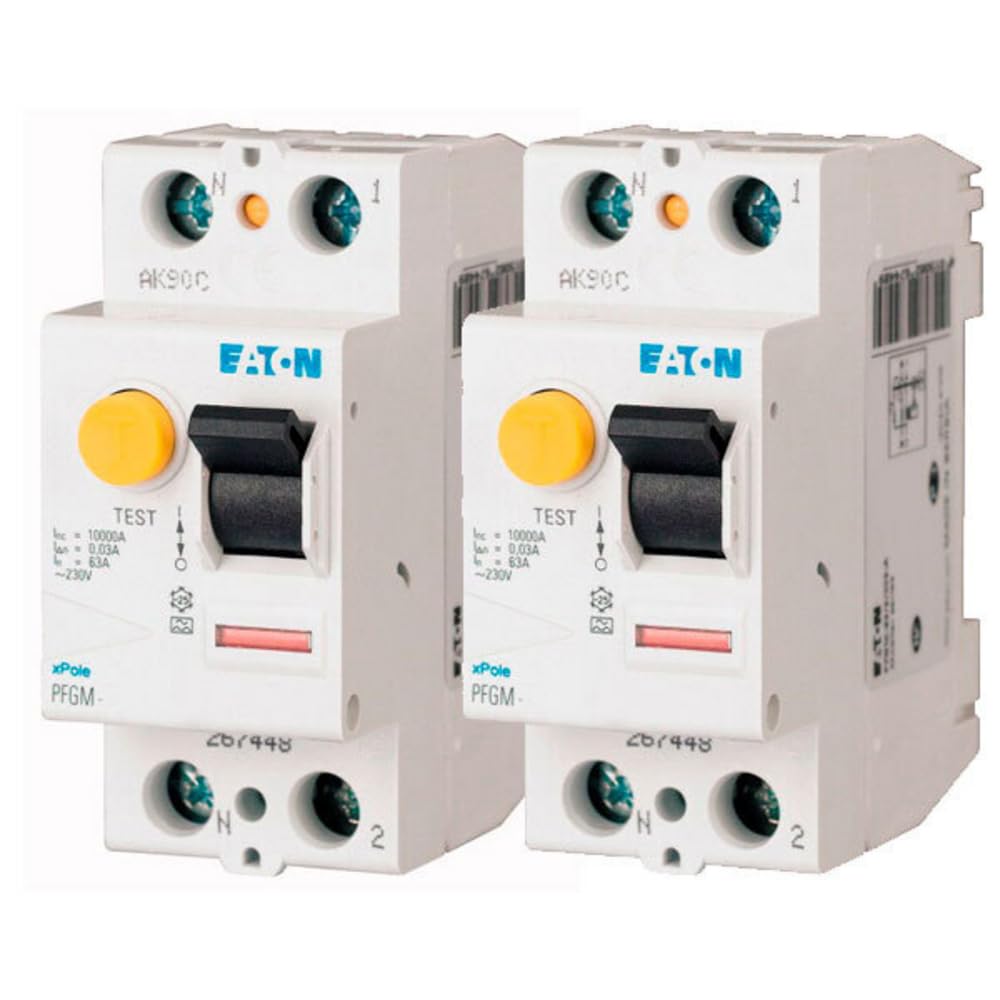EATON 267444 PFGM-40/2/003 - INTERRUTTORE DIFFERENZIALE - Bianco - MANOPOLA NERO - 2 POLI / 40 A/30 MA - TIPO A - Collegamento a vite - 2 interruttori
