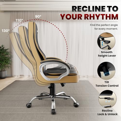 beAAtho Vintage Executive High Back Ergonomic Leatherette Black Tan - Image 4