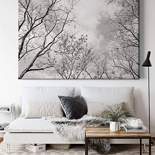 WTD - Stampa su tela con corona di alberi, in legno, stile vintage, colore: Bianco/Nero