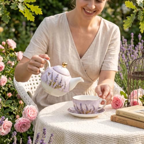 Tea For One Set de cerámica púrpura: juego de tetera individual con platillo de lavanda 5