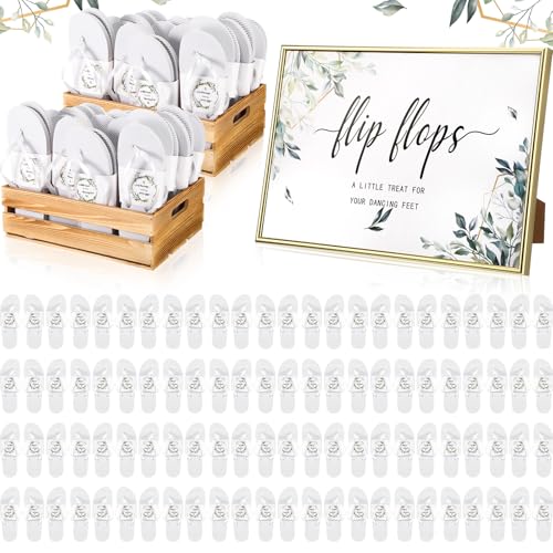 Zoooyawn 48 Pairs Flip Flops Bulk for Wedding Guest Wholesale Wedding Sandals Hotel Slippers with Cards Sign