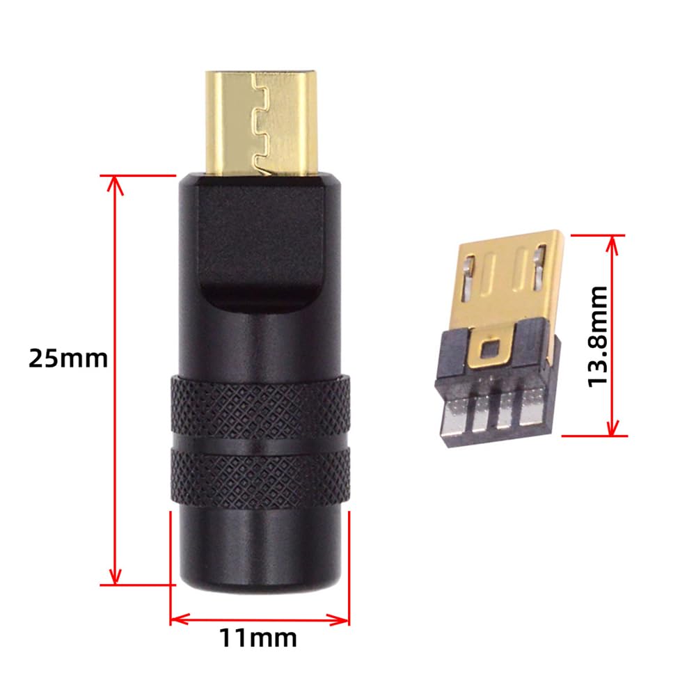 Xiwai Connecteur à Souder USB 2.0 Micro USB 5 Broches Mâle Adaptateur De Remplacement Avec Coque En Alliage D'aluminium Noir Personnalisation Pour