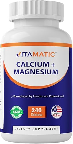 Vitamatic Complejo de calcio y magnesio - 1000 mg de calcio, 500 mg de magnesio, sin gluten y sin gluten - Suplemento para la salud ósea - 240