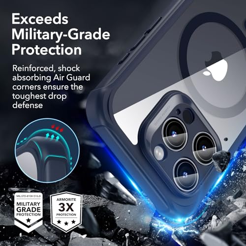 ESR for iPhone 15 Pro Max Case, Compatible with MagSafe, Full-Body Military-Grade Drop Proof Case for iPhone 15 Pro Max with Built-in 9H+ Tempered Glass Screen Protector, Clear Dark Blue by ESR - Image 3