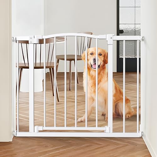 Great Gates Pet Gate - Durable Steel Gate for Stairs - Self-Closing Door & 2-Step Child Proof Lock - Wall-Friendly Dog Gates for Doorways (Fits Most) - 29.8"- 47.5", 28 Tall