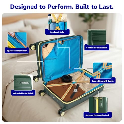 Image of Provogue Spectrum Hard-Sided PP 75 Cm Trolley Bag Large Size | Expandable Space with 8 Wheels Trolley Bags for Travel | Combination Lock | 5 Year Warranty (Midnight Fern Green)
