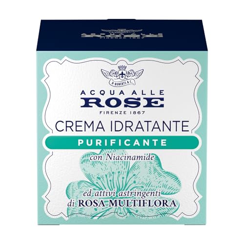 Acqua alle Rose, Crema Viso Idratante Purificante, con Attivi Astringenti di Rosa Multiflora e Niacinamide, Ideale per le Pelli Miste o Grasse, Aiuta a contrastare Oleosità e Impurità