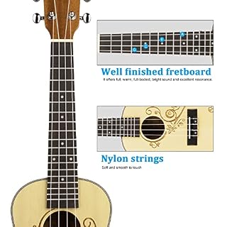 Hricane Concert Ukulele 23 Inch Spruce Flower Top Sapele Professional Ukuleles for Beginners with Bag, Digital Tuner, Strap, 4 Strings Set, Pick, Cleaning Cloth - Les Beatles, Paul McCartney, John Lennon, RIngo Starr, George Harrison Hricane Concert Ukulele 23 Inch Spruce Flower Top Sapele Professional Ukuleles for Beginners with Bag, Digital Tuner, Strap, 4 Strings Set, Pick, Cleaning Cloth – Image 5