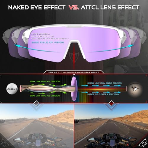 Image of ATTCL Sports Sunglasses for Women Running: UV400 Protection Wrap Around Lightweight Sun Glasses for Cycling Baseball Outdoor White Purple