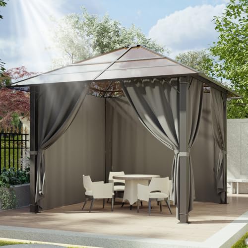 Devoko Pavillon 3x3 Wasserdicht Stabil Winterfest,Aluminium Gartenpavillon,Pavillon mit Festem Dach Protection UV,Geeignet für Außenszenen,Grau
