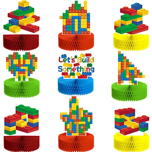 Construcción, Toy 9 Piezas Suministros de Decoraciones de Fiesta de Cumpleaños de Bloques de Construcción Centros de Mesa de Nido de Abeja de Bloques de Construcción de...