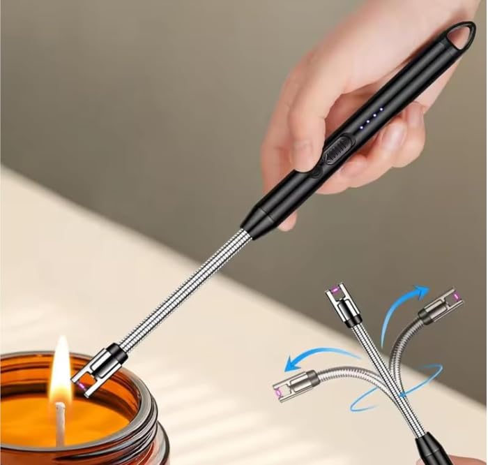 Eblooming Electric Lighter, Electric USB Rechargeable Lighter with Battery Display, Longer Flexible Neck Windproof Plasma Arc Long Lighters for Candles, Fireworks, KitchenUse