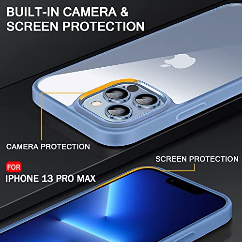 Image of TheGiftKart Ultra-Hybrid Crystal Clear Back Cover Case for iPhone 13 Pro MAX | Slim Fit Shockproof Design | Camera Protection Bump | Transparent Back (PC & TPU | Sierra Blue Bumper)