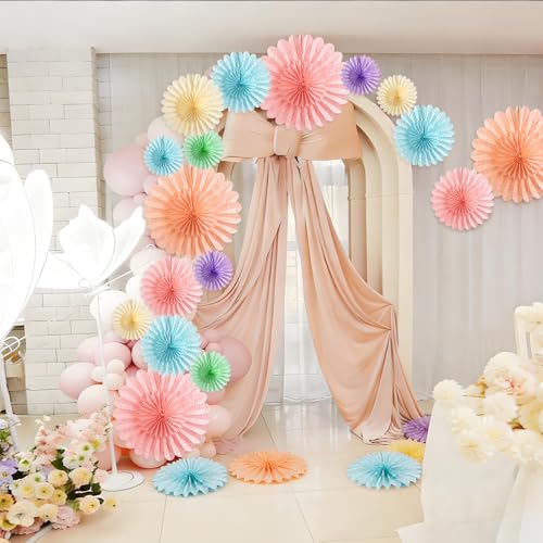Image of 9PCS Huge Pastel Hanging Paper Fans Decoration Macaron Birthday Party Decorations Rainbow Ice Cream Easter Paper Hanging Decor for Bridal Baby Shower Classroom Home Decor