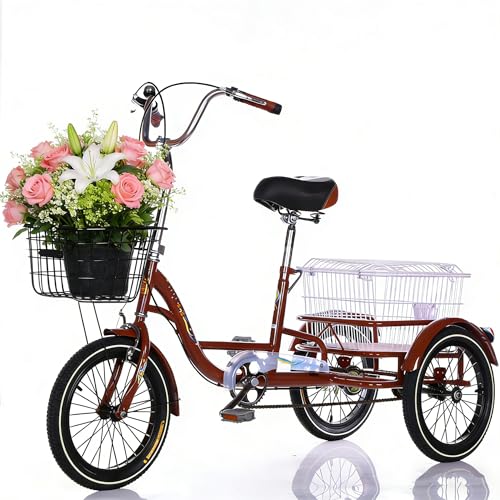 Triciclo para adultos con cestas delanteras y traseras, carga de 150 kg, ideal para adultos y familias