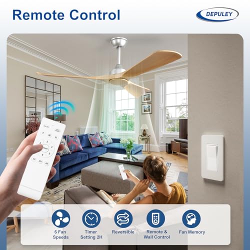 Image of Depuley Ceiling Fan Without Light: 52 Inch 3 Blade Indoor Outdoor Fans for Patios - Wood Ceiling Fan No Light Remote APP Control Ultra Quiet DC Motor Reversible 6 Speed Timer
