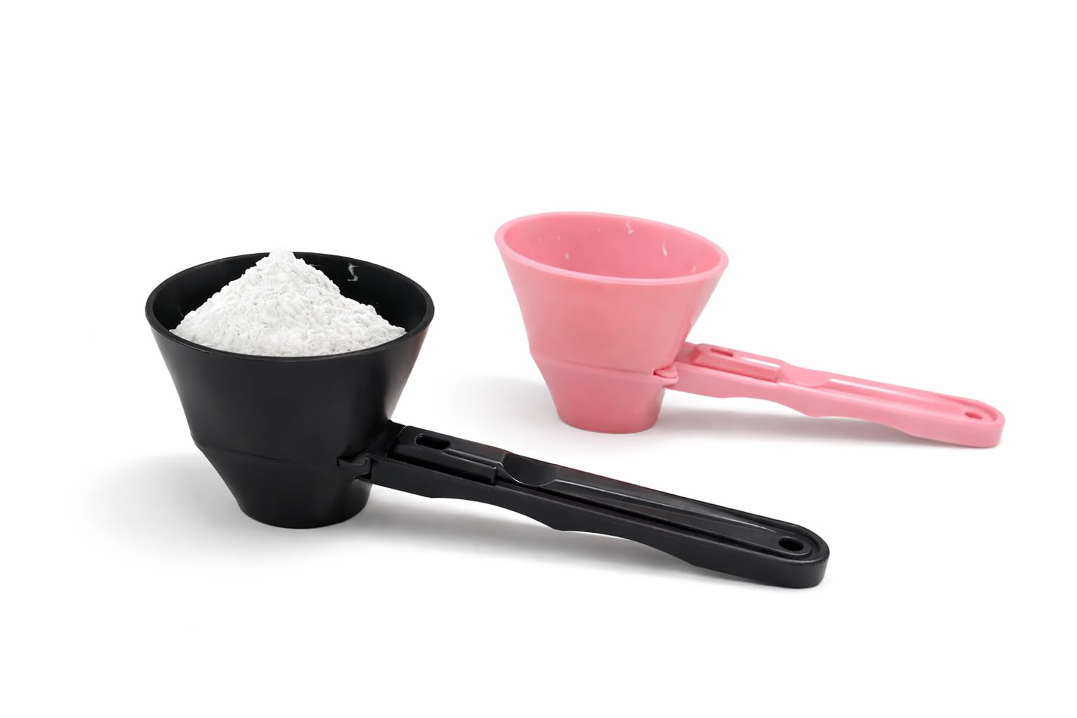 Leak-Proof Protein Powder Scoop Set – 2-Pack Sliding Funnel Measuring Scoops for Gym, Supplements & Kitchen Powders (Multiple Colours) (Black)