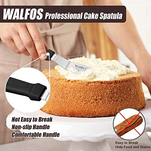 WALFOS Angled Icing Spatula - Stainless Steel Cake Decorating Spatulas Offset Cake Spatula Set for Baking, Plastic Handle for Easy Grip (15cm, 20cm, 25cm)