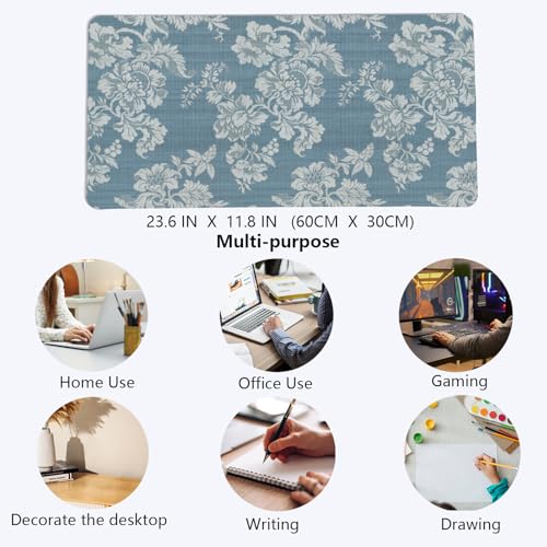 Image of Blue Chinoiserie Mouse Pad,Vintage Blue and White Floral Desk Mat,Big Large Vintage Floral Preppy Trendy Mouse Pad,Girly Gaming Mousepad,Girly Laptop Desk Mat for Dorm Home Office,23.6x11.8 In