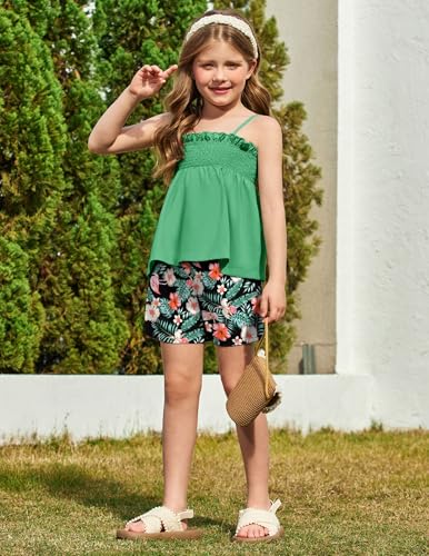 Arshiner Toddler Baby Girls Summer Clothes 2 Piece Outfits Ruffle Hem Camisole & Shorts Set with Pockets Cute Tracksuit 2-8Y2