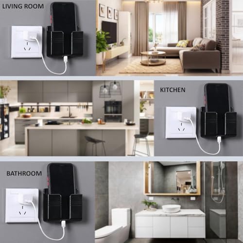 Image of WALLVIEW TECH Pack of 5 Wall Mounted Mobile Holder Storage Case for Remote Wall Mounted Mobile Stand /Multi Purpose Stand with Hole for Phone Charging-(Black)