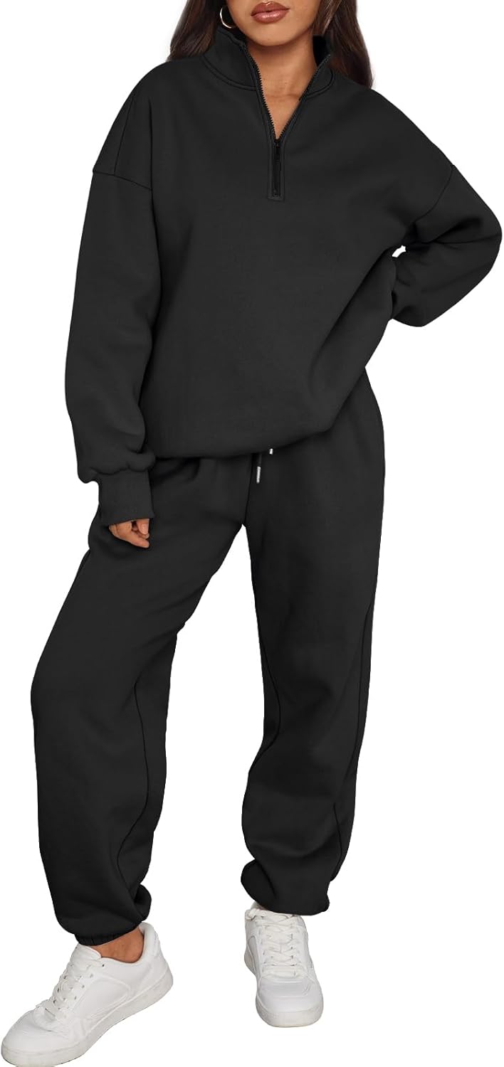 Trendy Queen Womens Sweatsuits 2 Piece Outfits Fall Lounge Sweat Sets Half Zip Sweatshirts with Baggy Sweatpants