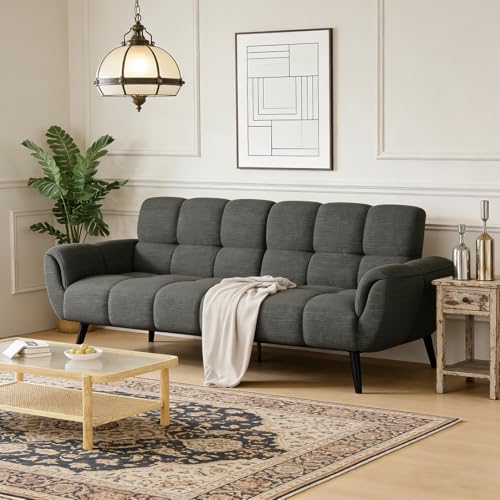 JIEXI Canapé futon Moderne en Lin de 195 cm, canapé-lit Confortable avec dossiers réglables, canapé-lit pour Petits espaces, Salon, Chambre à Coucher,...