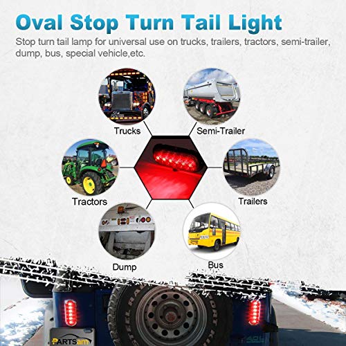 Partsam 2Pcs Trailer Truck Boat Bus Red Led 6" Inch Oval Stop Turn Tail Brake Light Dot Certified Marker Lights Sealed Surface Mount 12V Waterproof Ip65 Replacement For Trailer Rv Trucks #TOP4
