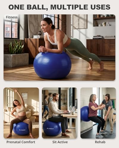 Image of Trideer Yoga Ball for Exercise, Pilates, Core & Balance Training, Stability Ball for Pregnancy & Birthing Prep, Physical Therapy, Daily Stretching, Office Chair for Active Sitting, Quick Pump Included