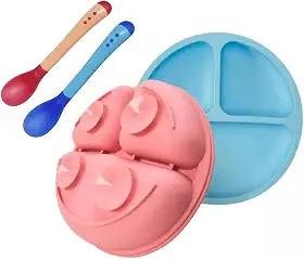 Kit Alimentação Prato Silicone e Ventosa + Colher Silicone Termosensível Bebê Linha Premium M5 Armarinhos (Rosa)