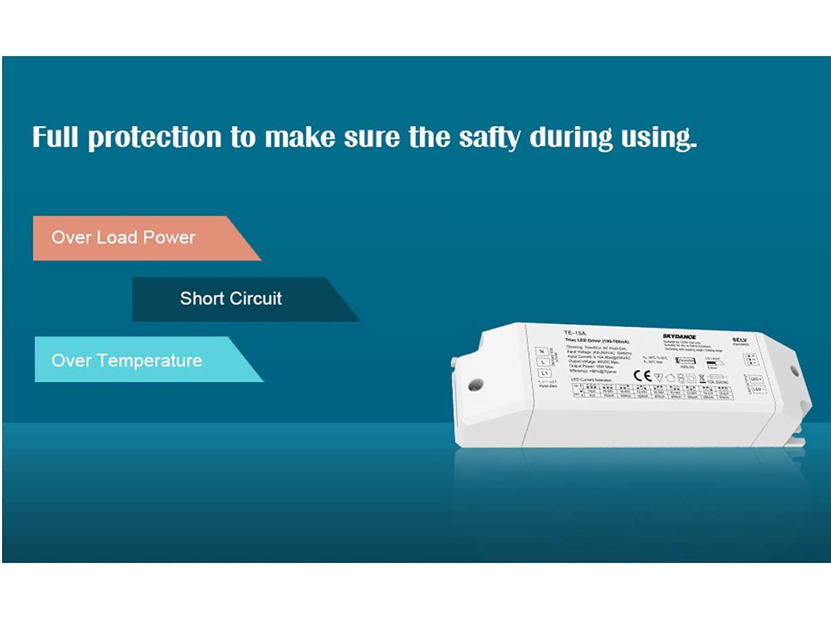 Transformador de alimentación regulable 24V 150W con botón N.O. Push Dimmer – Compatible con control remoto RF 2.4G (no incluido), para tira de LED 24V, Skydance PB-150-24