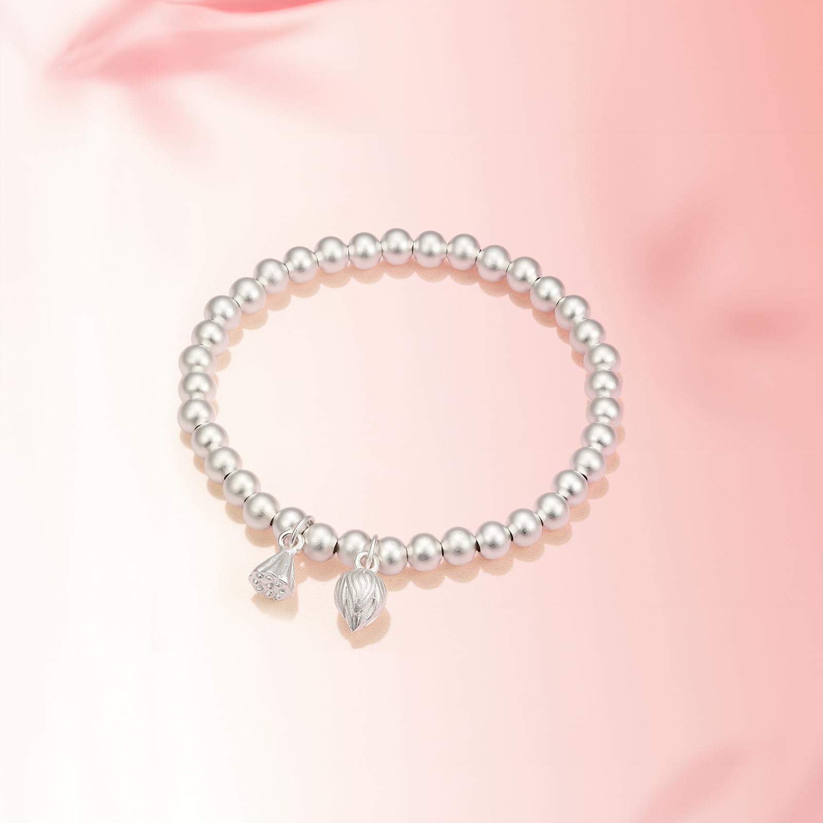 ZXQUEGF Braccialetti con Perline in Argento Bracciale con Perline Elasticizzate Accessorio in Argento per Donna 6,3"
