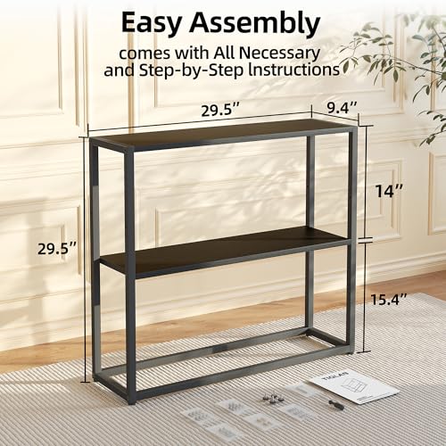Image of TIQLAB Small Entryway Table, 29.5 inch Narrow Console Table with Shelves, Sofa Table, Couch Table, Side Table, Entry Table for Hallway, Living Room, Small Space, Black