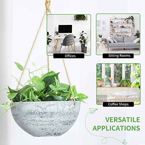Hectolife 2-Pack 10 Inch Hanging Planter，Indoor Outdoor Planter Pot，Plant Containers With Drainage Hole, Plant Pot For Hanging Plants,Hanging Flower Pot (Grey) #TOP3
