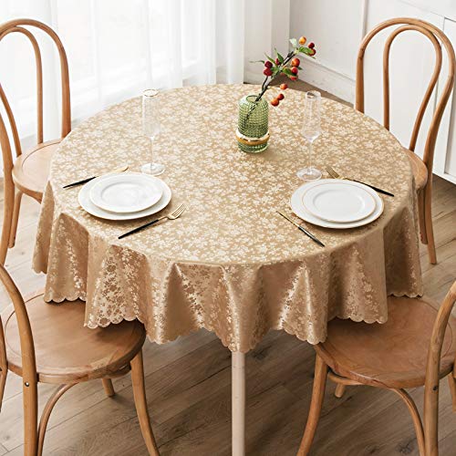 Image of Smiry Round Table Cloth, Waterproof Heavy Duty Vinyl Tablecloths, Wipeable Washable Table Cover for Kitchen and Dining Room (Brown, 60 inch Round)