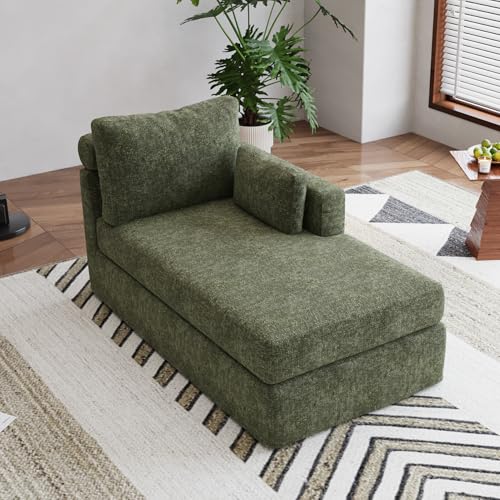 Chifee & Vingol 31.89" Chaise Lounge with Right Armrest Upholstered Modern Lounge Couch Sleeper Sofa with Cushions & Pillows for Living Room Bedroom Reading Nook,Green
