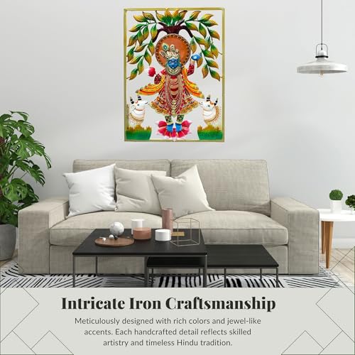 Lord Shrinathji Iron Metal Wall Décor (24x18in) – Handcrafted Krishna Religious Décor Showpiece | Vibrant Hindu Artwork with LED Backlight for Home, Pooja Room & Gifting (SrinathJi) — photo — 3 of 9