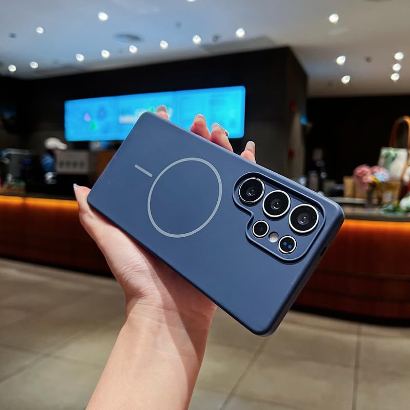 Image of LuxuryKase Silicone Magnetic Case for Samsung Galaxy S25 Ultra | Soft Microfiber Lining | MagSafe Support | Shockproof Protective Cover | Precise Cutouts | Slim Fit Design - Blue