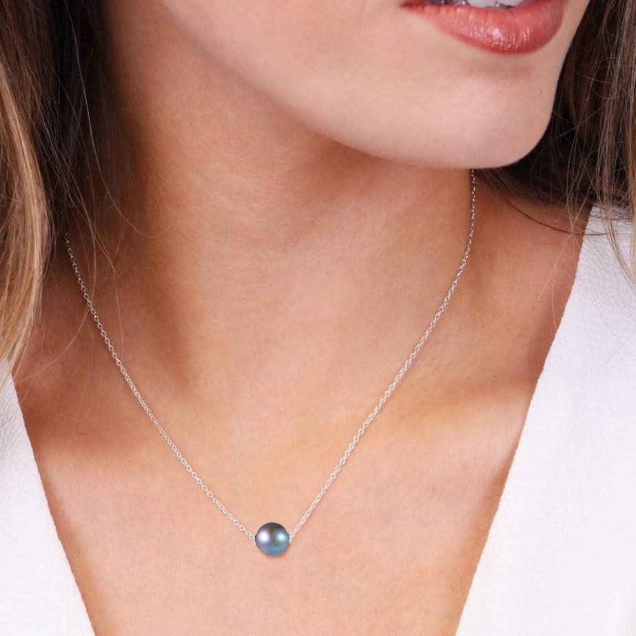 COAI Platinum Plated 925 Sterling Silver Necklace for Women, Single Pearl Necklace for Women2