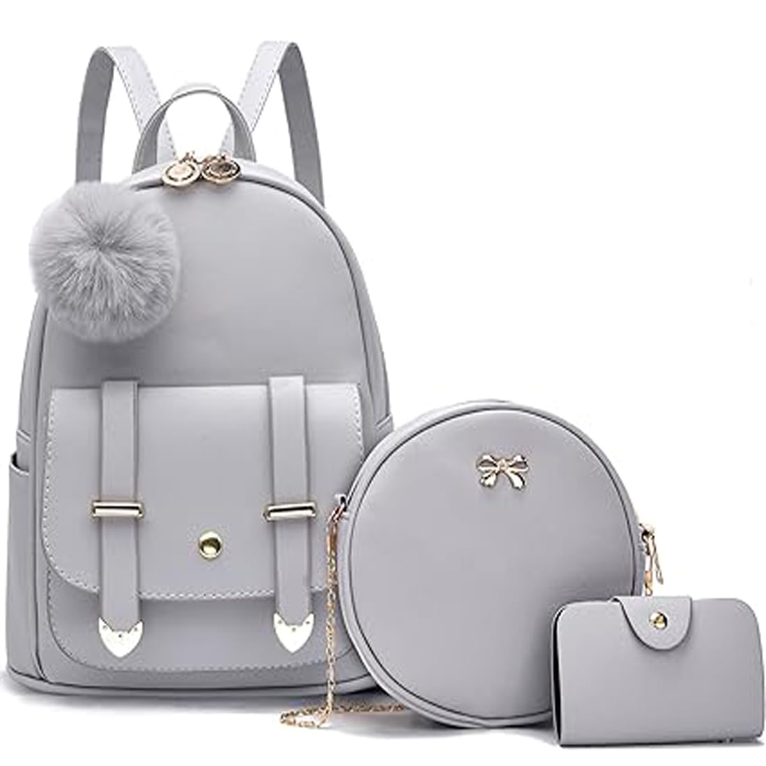 Alice Girls 3-PCS Fashion Cute Mini Leather Backpack sling & pouch set for Women//Rakhi gift for Sister (baby) (light sky)