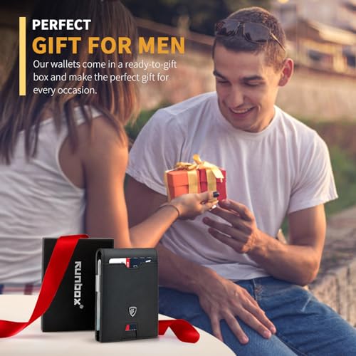 Image of RUNBOX Mens Slim Wallet with Money Clip RFID Blocking Bifold Credit Card Holder for Men with Gift Box