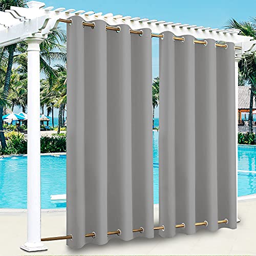 ele ELEOPTION Lot de 4 Rideaux d'extérieur imperméables, Coupe-Vent, avec œillets en Haut et en Bas, Opaques, Protection UV, pour Balcon, Jardin, Cour (Gris Clair, 132 x 213 cm)
