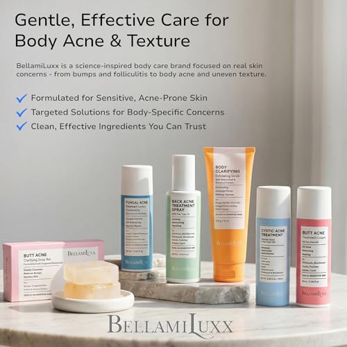 Image of BellamiLuxx 2-Step Folliculitis Acne Lotion for Body: Helps Reduce Itch, Redness, Body Acne & Uneven Texture with Salicylic & Glycolic Acid + Botanicals - Gentle Care for Folliculitis-Prone Skin