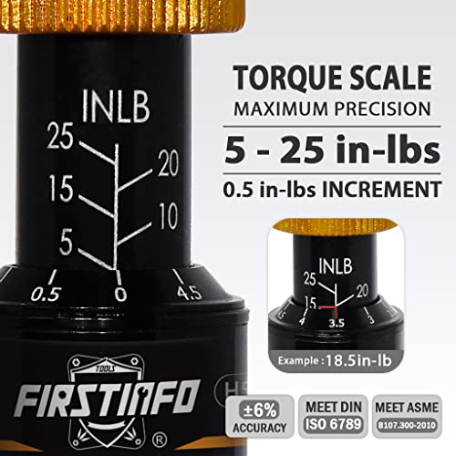 Image of FIRSTINFO H51835 Precision Certified Torque Limited Screwdriver 5-25 in-lbs with 1 /4 Inch Universal Hex Bit Holder Quick Release Design and Extra T-Handle